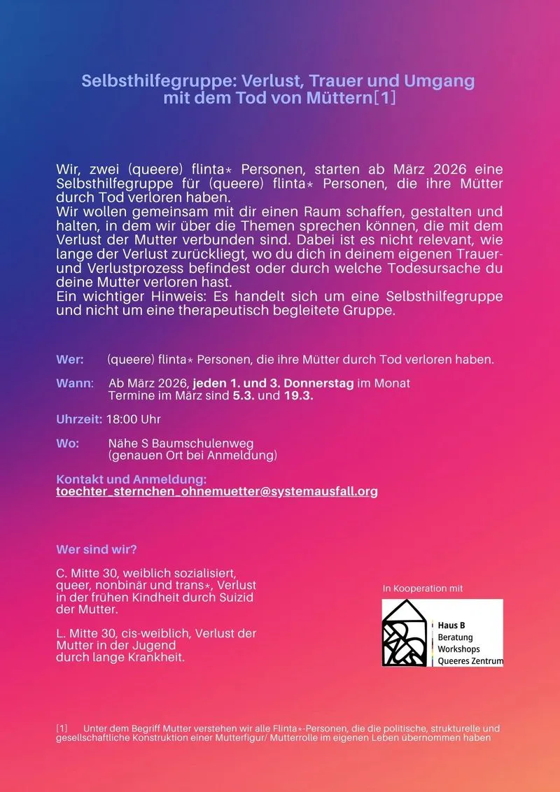 Illustration für Selbsthilfegruppe: Verlust, Trauer und Umgang mit dem Tod von Müttern