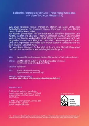 Illustration des Selbsthilfegruppe: Verlust, Trauer und Umgang mit dem Tod von Müttern