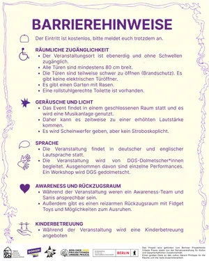 Illustration des Barrierehinweise "Queer in Treptow-Köpenick- we care!"